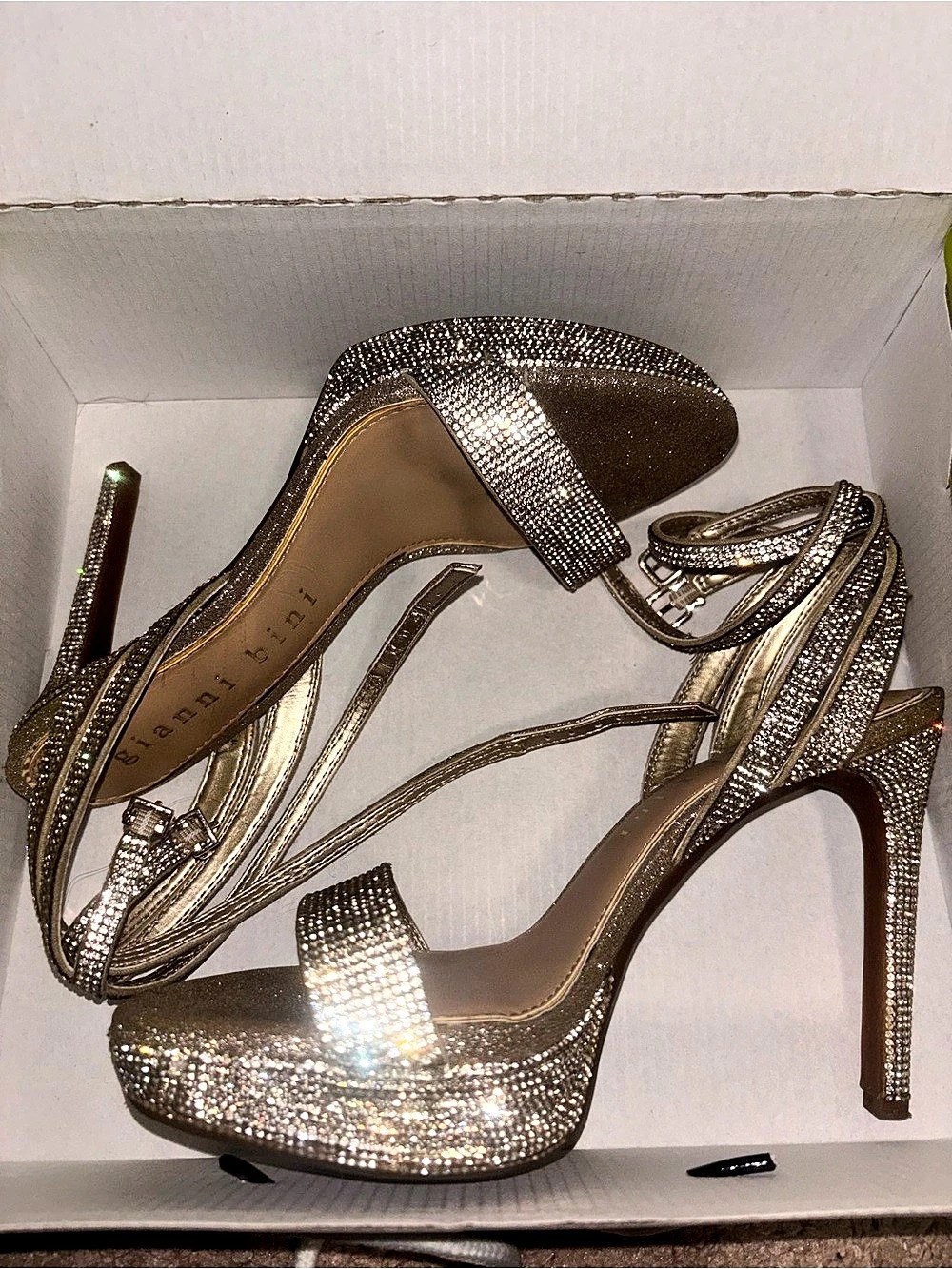 Gianni Bini Nessie Four Rhinestone Platform Dress Sandals Silver